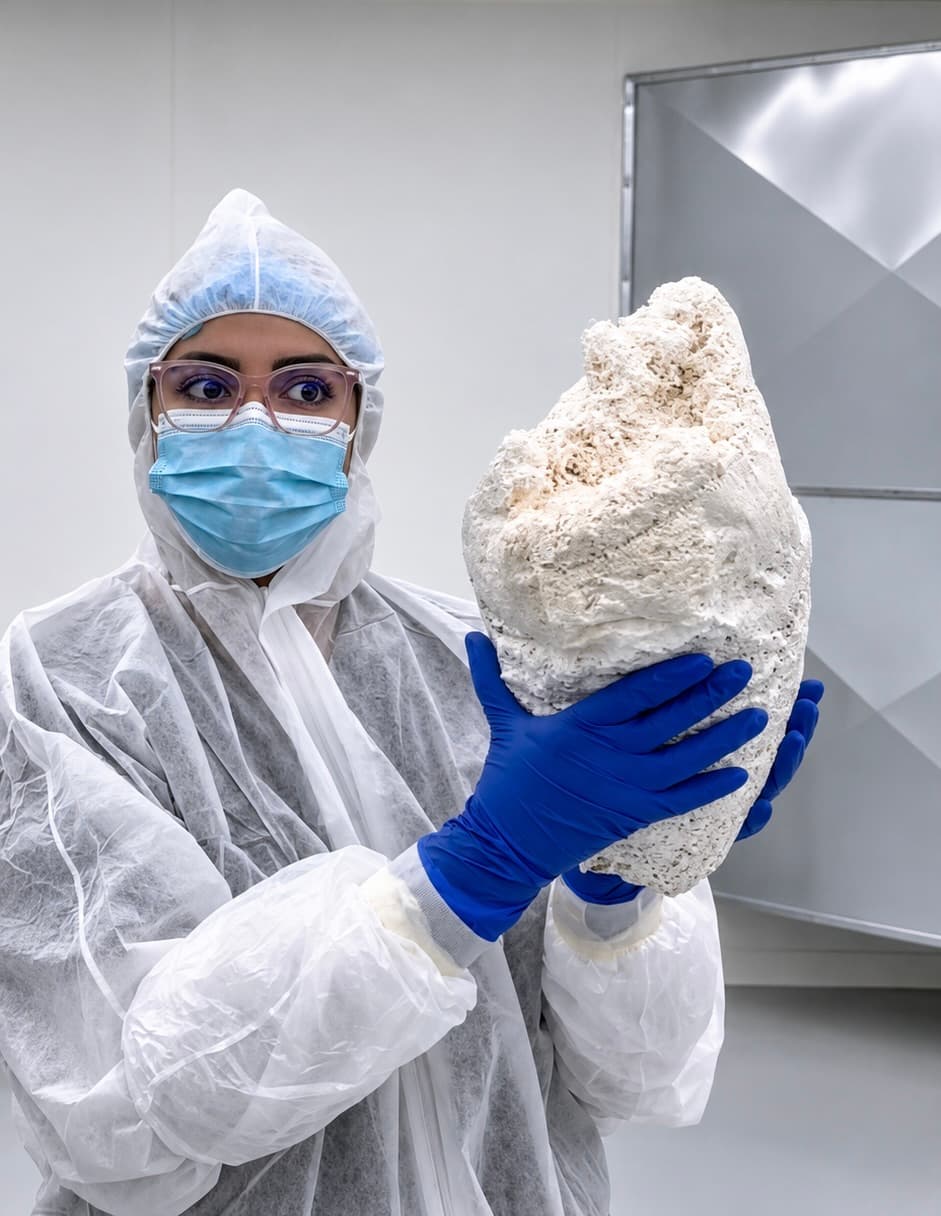 Myzel Organics technician in the SQF certified cleanroom mushroom cultivation facility